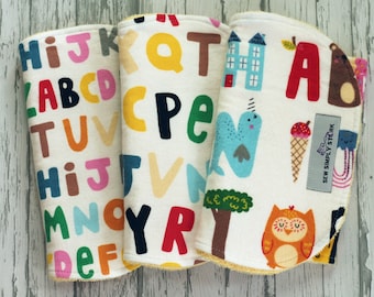 Alphabet Burp Cloths | Gift for Teacher | Teacher Baby Gift | Alphabet Gift | ABC Nursery | Burp Cloth Set | Contoured Burp Cloth