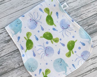 Ocean Theme Burp Cloth | Baby Turtle | Baby Whale | Baby Octopus | Ocean Animal Baby Theme | Under the Sea | Baby Burp Cloths | Burp Rag