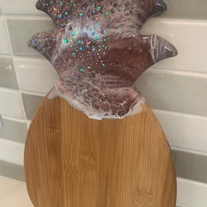 Mauve Sparkle Totally Bamboo Pineapple Charcuterie Board 14&quot;