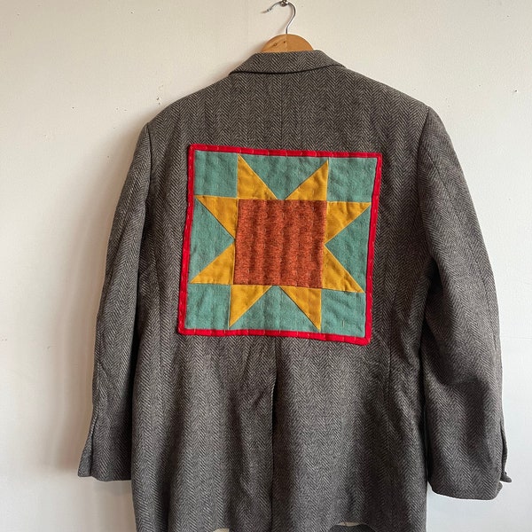 Quilted Wool Jacket - sawtooth quilt patch