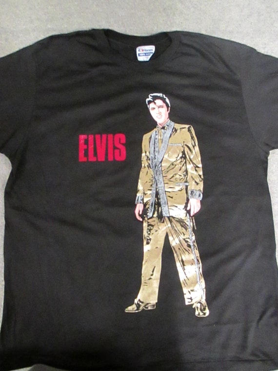 Vtg. 1989 ELVIS Graphic T-Shirt w/ Metallic Gold … - image 2