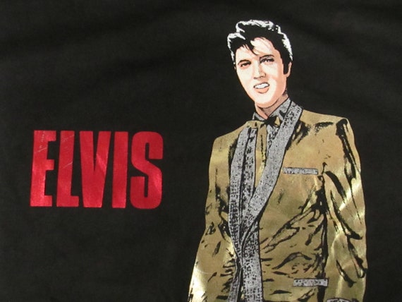 Vtg. 1989 ELVIS Graphic T-Shirt w/ Metallic Gold … - image 3