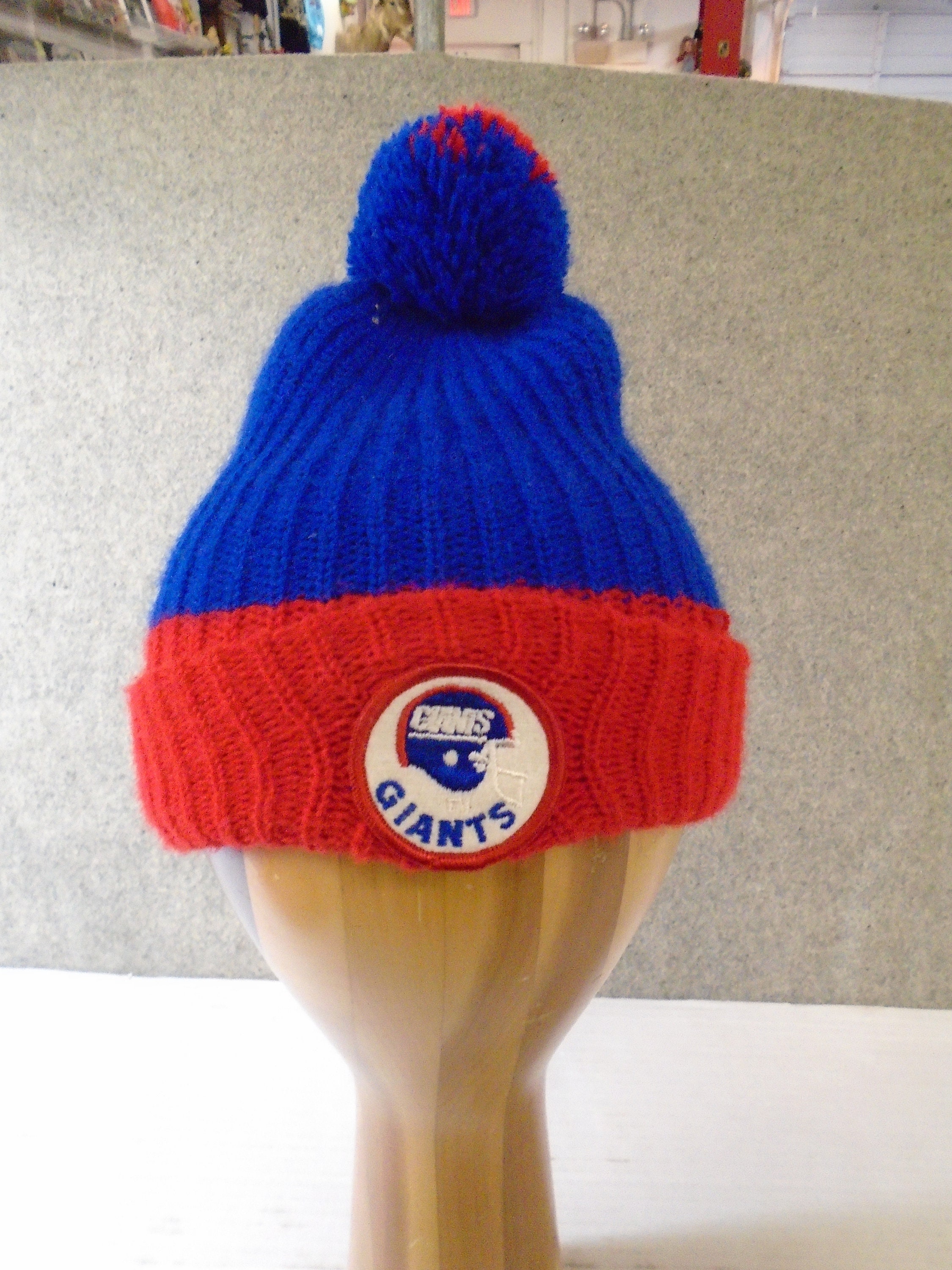 Vintage 80s New York GIANTS Football NFL Beanie W/ Pom Pom