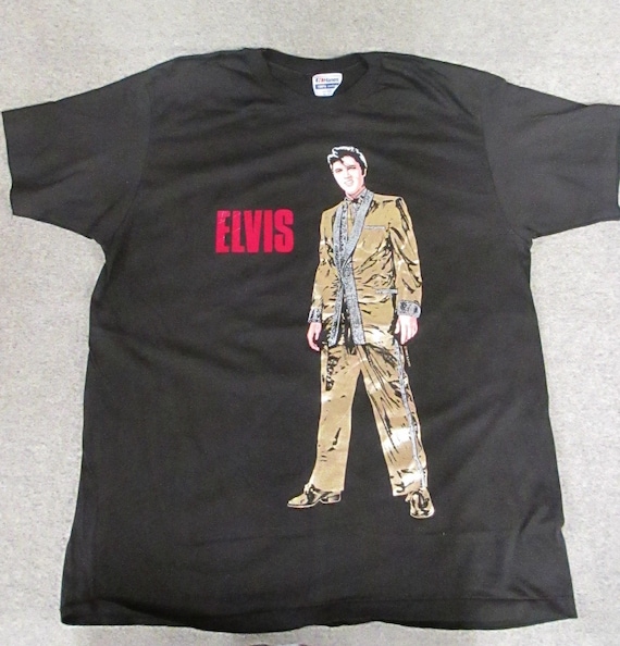 Vtg. 1989 ELVIS Graphic T-Shirt w/ Metallic Gold … - image 1