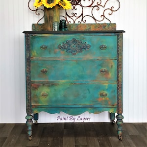 SOLD.   This Boho Eclectic Dresser, Southwest style dresser has been sold and is shown as an example of my work