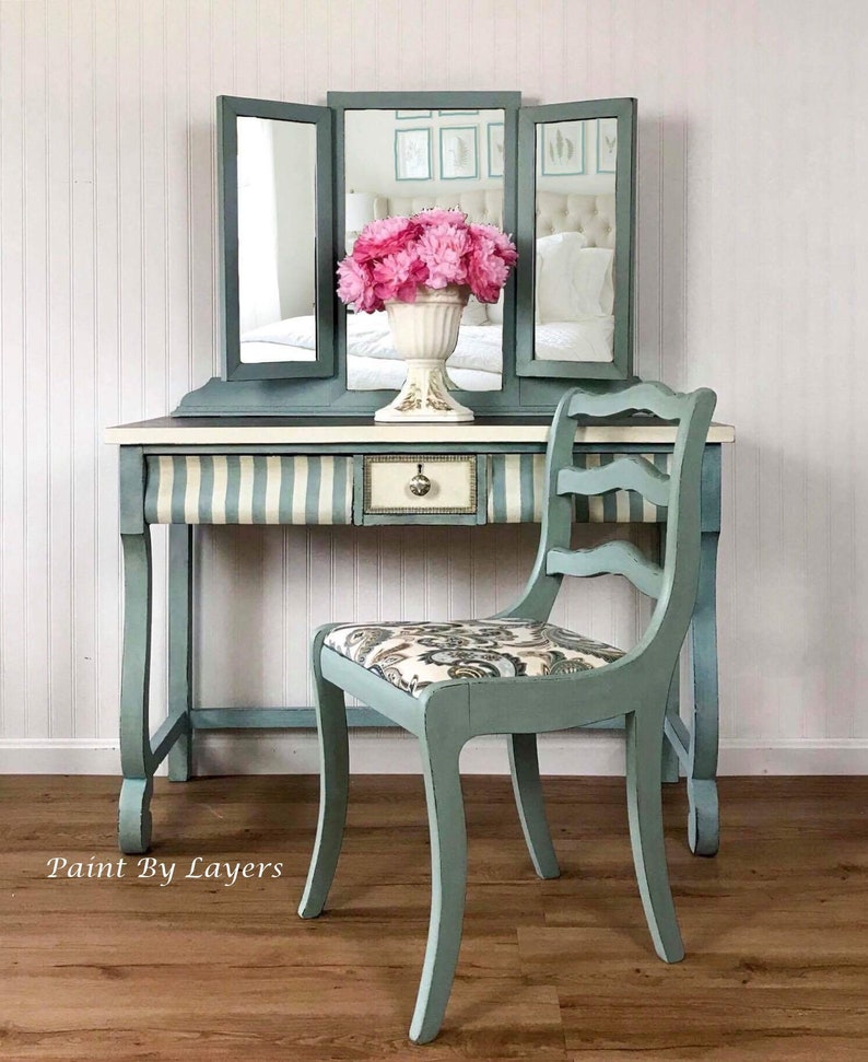 Sold Vanity Set With Attached Mirror And Chair