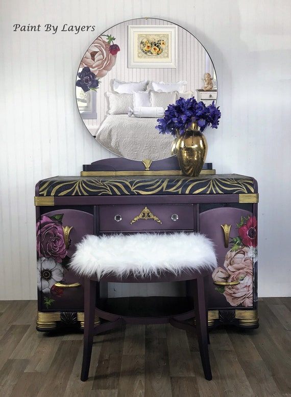 purple dressing table stool Upright purple upholstered dressing-table seat