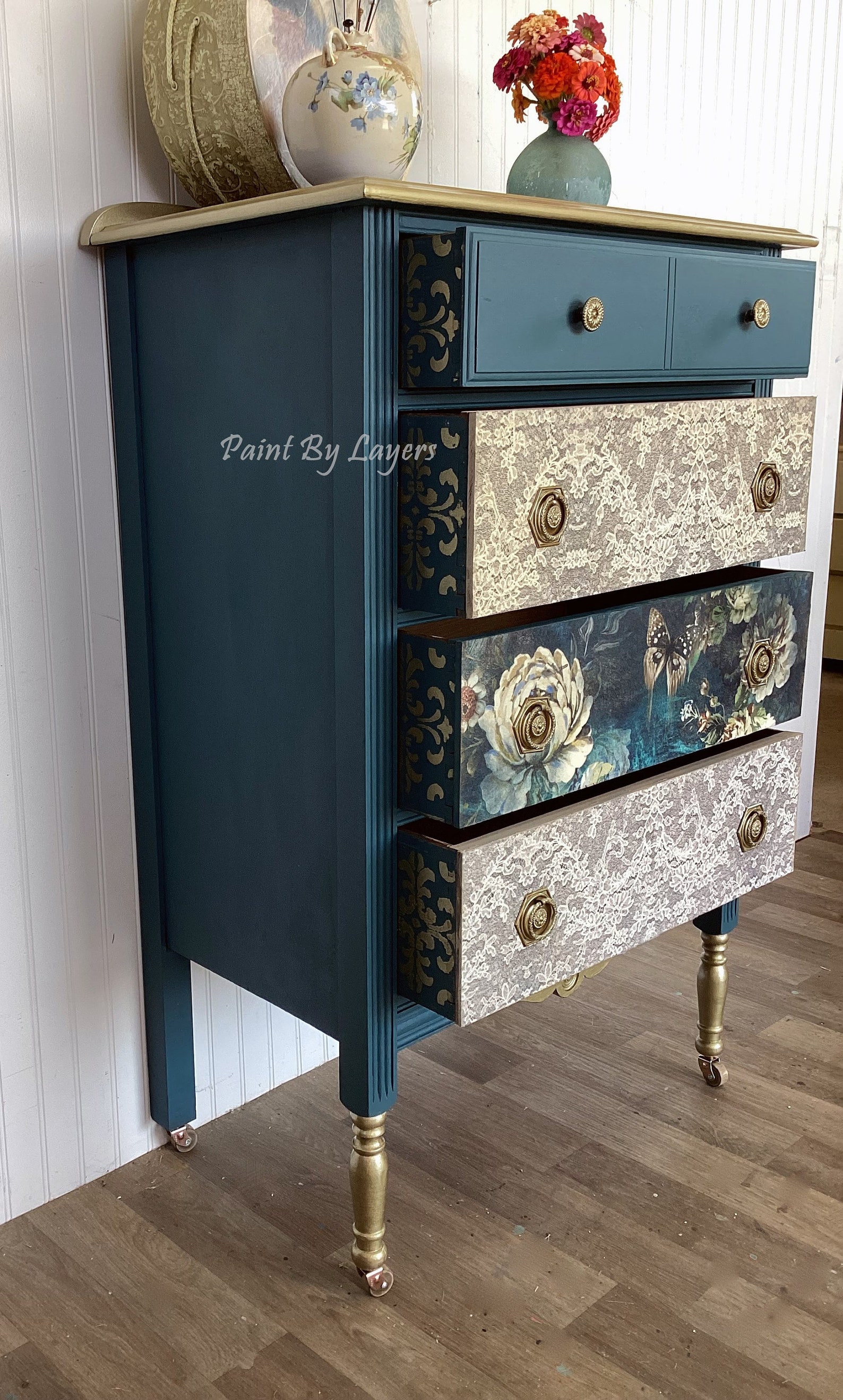 Antique Farmhouse Dresser/ Blue Painted Dresser/small Vintage Bedroom