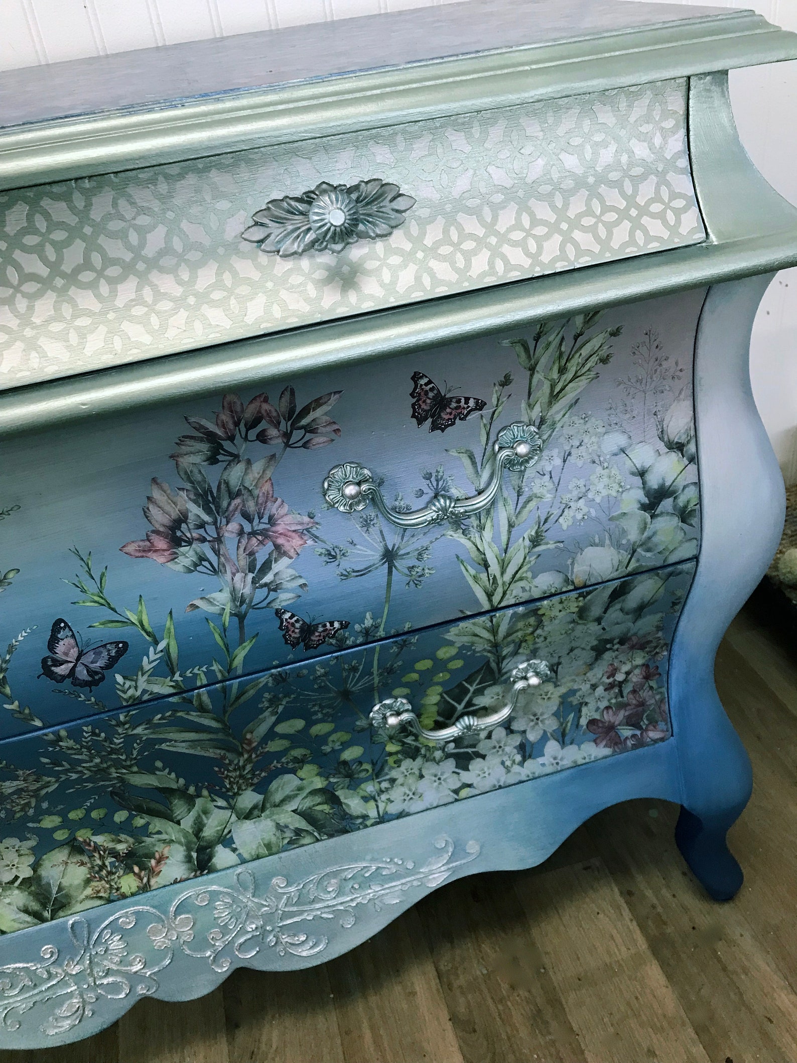 Vintage Bombe Chest. Colorful Furniture Art Dresser. Romantic Etsy