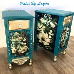 Matching painted vintage nightstands/ 3-drawer side tables/bedroom tables