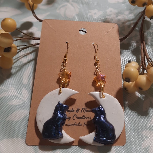 wolf moon crescent dangle lightweight colorful iridescent polymer clay earrings