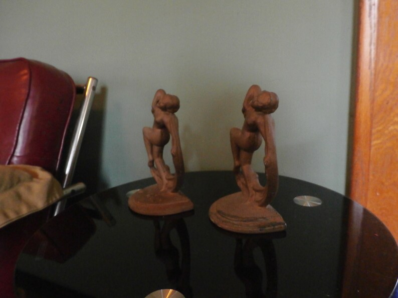 Frankart Era Art Deco Dancing Nude Bookends Cast Iron Chocolate Brown Color Original Paint