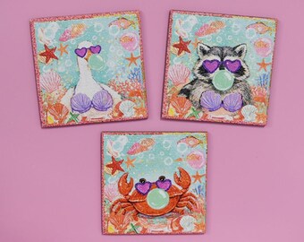 Preppy Summer Creatures Refrigerator Magnet | Goose | Raccoon | Crab