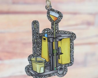 Janitor Christmas Ornament | Custodian Cleaning Cart Gift | School Custodian Appreciation | Maintenance Worker Decor