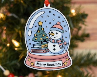 Merry Bookmas Ornament | Book Lover Snow Globe