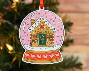Book Shop Snow Globe Christmas Ornament | Book Lover Snow Globe