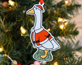 Santa Porch Goose Christmas Ornament