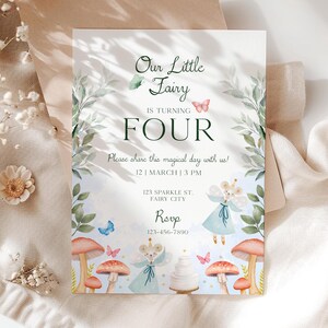 Digital Birthday Invitation, Editable Birthday Invite, Cottagecore Birthday, Digital Template, Digital Download, Fairy Birthday, PB05