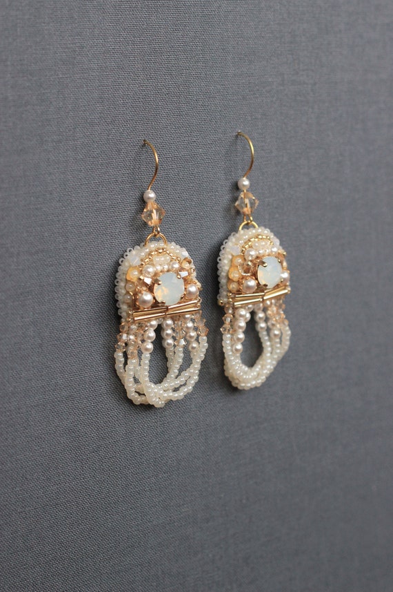Boucles D'oreilles Couleur Ivoire Pour Mariage/mariée - Verre - Neuf Avec étiquettes - Style Fantaisie