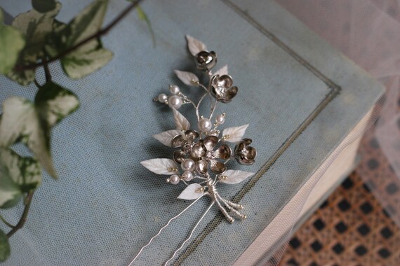 Silver Hair Pin for Wedding, Headpiece for Bride With  display picture 2
