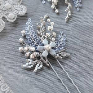Light blue and silver color wedding hair pin, Something blue bridal hair piece, Azure flower hair jewelry, Swarovski bridesmaid headpiece, image 4
