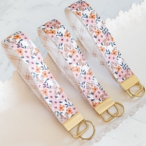 floral vegan leather keychain wristlet for women