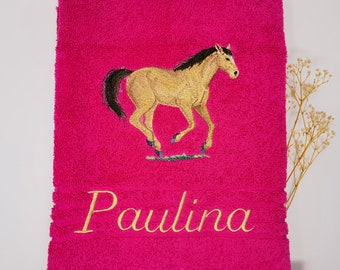 Towel / shower towel 470/500 g/meter embroidery horses horse 05 with name embroidery embroidery horse foal ponies pony