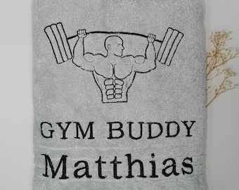 GYM Fitness Handtuch Duschtuch 500 g/m Personalisiert Sport 15 Gewichtheber Hanteln Workout Name Bestickung Stickerei Towel