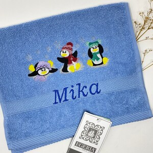 Handtuch / Duschtuch / Badetuch 470/500 g/m Winter Pinguine Pinguin 02 Name Stickerei Bestickt Bestickung Bild 7