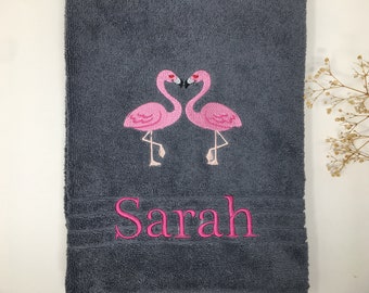 Hand Towel Shower Towel 470/500 g/Meter Personalized Heart Couple 10 Name Flamingos Flamingo Embroidery Embroidery Lovers Couple