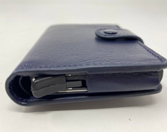 High-quality genuine leather men's wallet with credit card - pop up slide - quality cowhide wallet smart wallet - dark blue