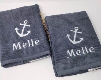 Frottier Set 2x Duschtuch 2x Handtuch 2x Gästetuch GÖZZE Stickerei Name + Anker Maritim Motiv Bestickung Personalisierung