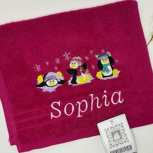 Handtuch / Duschtuch / Badetuch 470/500 g/m Winter Pinguine Pinguin 02 Name Stickerei Bestickt Bestickung Bild 6