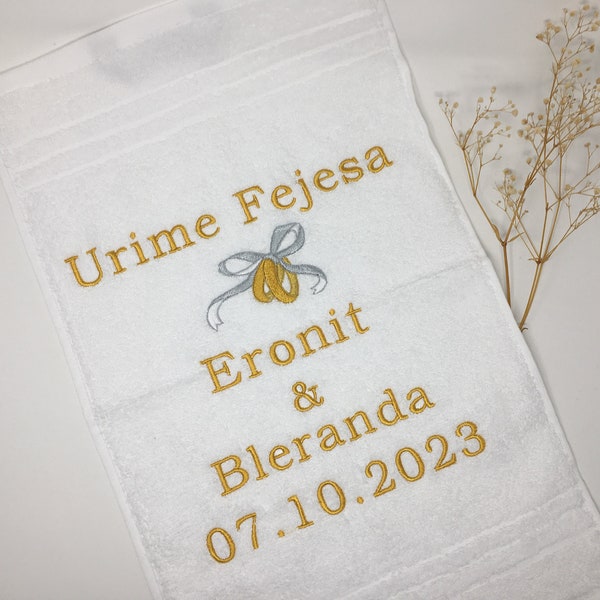 Handtuch Duschtuch 470/500 g/m Personalisiert Ringe Heirat Hochzeit Urime Fejesa Verlobung Nikah Name Stickerei Bestickung Individualisiert