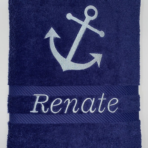 ANKER Handtuch Duschtuch Maritimes Gästetuch 500 g/m Personalisiert Maritim Anker Seefahrt 04 Name Bestickung Stickerei Towel