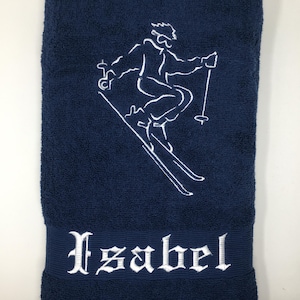 Handtuch Duschtuch Badetuch Personalisiert Sport Ski Skifahren Skifahrer Skifahrerin Skisport Name Bestickung Stickerei Fittness