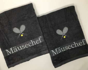 Frottier Set 2x Duschtuch 2x Handtuch 2x Gästetuch GÖZZE Stickerei Name + Tennis Fitness GYM Motiv Bestickung Personalisierung