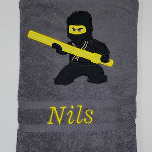 NINJA Martial Arts Guest Towel / Hand Towel / Bath Towel 500 g/Meter Personalized NINJA Black Application Name Embroidery Embroidery