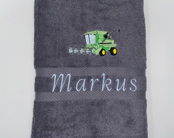 Towel / bath towel / guest towel / bath towel 500 g / meter tractor 04 tractors harvester name embroidered embroidery embroidery