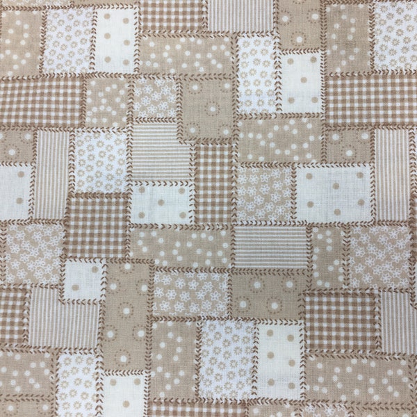 0,5 m Beige Braun Patchwork Stoffe Dekostoff Deko Kinderstoff Kinder Stoff 100%  Baumwolle Baumwollstoff