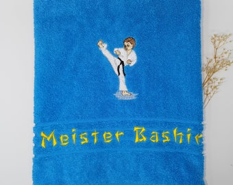 KARATE Kid Handtuch Duschtuch Gästetuch 470/500 g/m Fitness Sport Martial Arts Kickboxen Personalisiert Name Bestickung Stickerei Towel