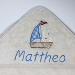 ORGANIC Towel Baby Hooded Bath Towel Hooded Towel Hooded Towel Bath Towel Sailboat Application Name Embroidery Embroidery Personalized
