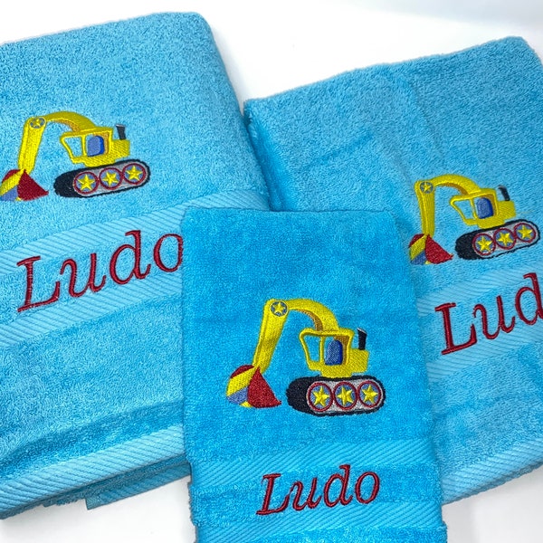 Hand Towel Shower Towel Guest Towel 500 g/Meter Personalized Excavator, Crane, Construction Site, Construction Vehicle, Construction Work Driving 01 Name Embroidery Embroidery