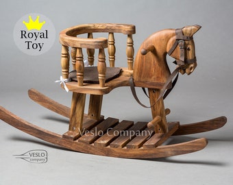 Walnut Rocking Horse - Royal Rocking Horse -High-guality Wooden Rocking Horse - Kids Rocking Horse Toy -Traditional Wood Horse for Christmas