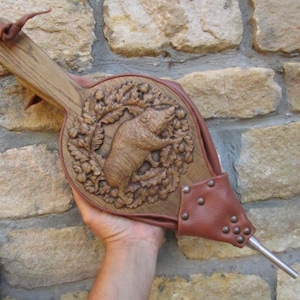 Large Fireplace Bellows - Solid Oak Wood and Leather Bellows - Hand Crafted Bellows - Carved Wooden Fireplace Air Blower-Great Fire Pit Tool