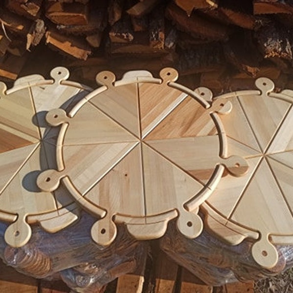 Large Wooden Pizza Tray - Round Pizza Paddle - Pizza Tray with serving slices - Natural Pizza Cutting - Wooden Board - Serving Platter Plate