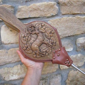 Solid Oak Wood Bellows with longer handle - Traditional Hand Crafted Genuine Leather Bellows-Carved Wooden Fireplace Bellows - Fire Pit Tool