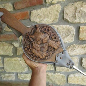 Our Novelty -Solid Oak Wood Fireplace Bellows with leather band - Wood and Leather Air Blower for Fire Pit Tool - *Lynx*
