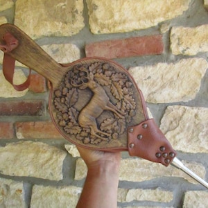 Large Fireplace Bellows - Solid Oak Wood and Leather Bellows - Hand Crafted Bellows - Carved Wooden Fireplace Air Blower-Great Fire Pit Tool