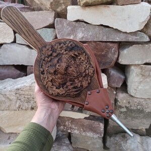 Solid Oak Wood Bellows - Traditional Hand Crafted Genuine Leather Bellows - Carved Wooden Fireplace Bellows - Fireplace Decor- Fire Pit Tool